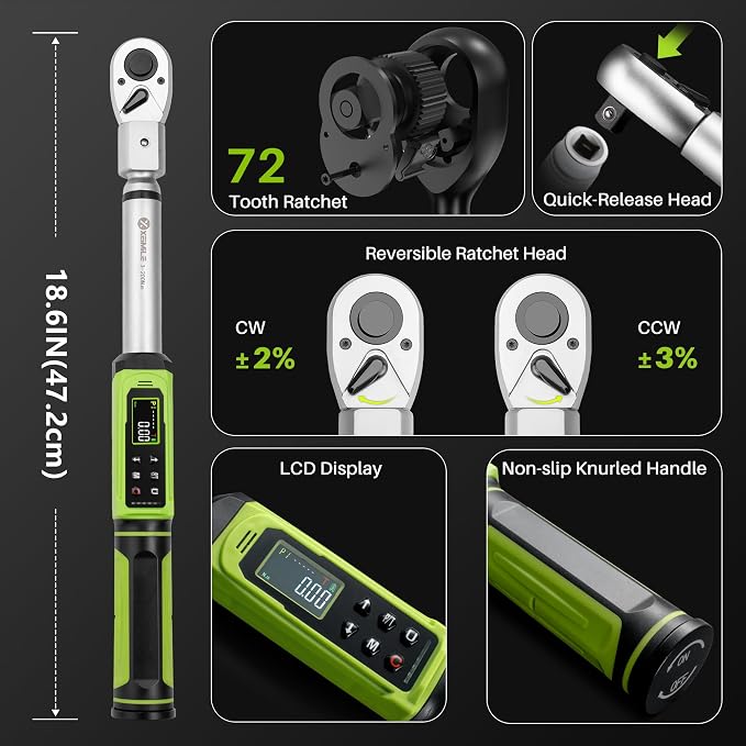 Adjustable Open End Digital Torque Wrench 1/2" Drive-2.2-147.5Ft.Lb | Interchangeable Electronic Torque Wrench(3-200N.m),40mm 2% Accuracy for HVAC Automotive Bike Moto Turck Narrow Pipeline DIY