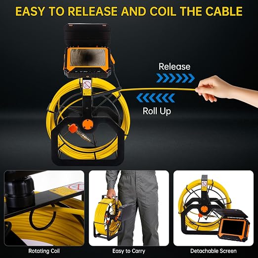 Sewer Camera 100ft,SPRIDRAIN Drain Pipe Camera HD 5in Screen with 32GB DVR,Waterproof IP68 Works Underwater Up to 10Meters Sewer Inspection borescopes for Plumber(Fits Pipes>0.9" Diameter,100ft/30M)