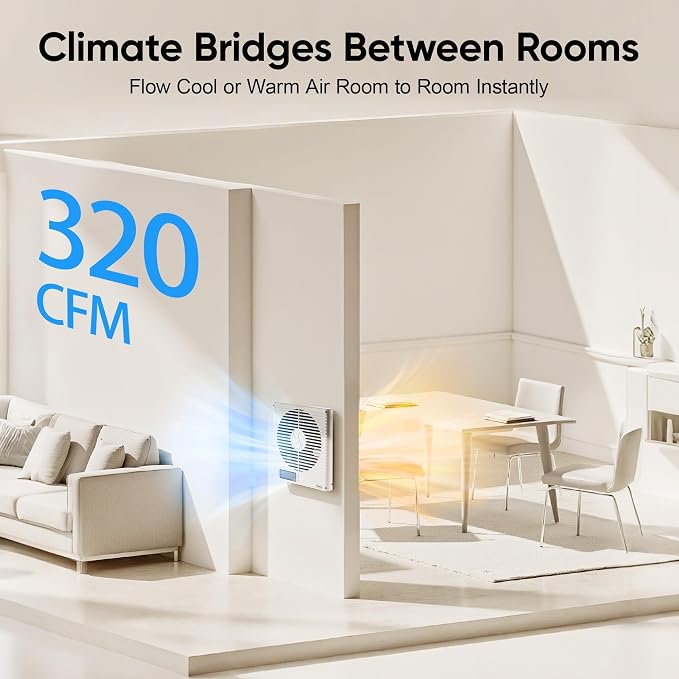 2PCS 8" Room to Room Air Transfer Fan with Remote, Through Wall Fan | 2PCS 8" Room to Room Fan with Temperature Control, Reversible Airflow Design, 10 Speeds, Quiet Balance Exhaust for Bedroom