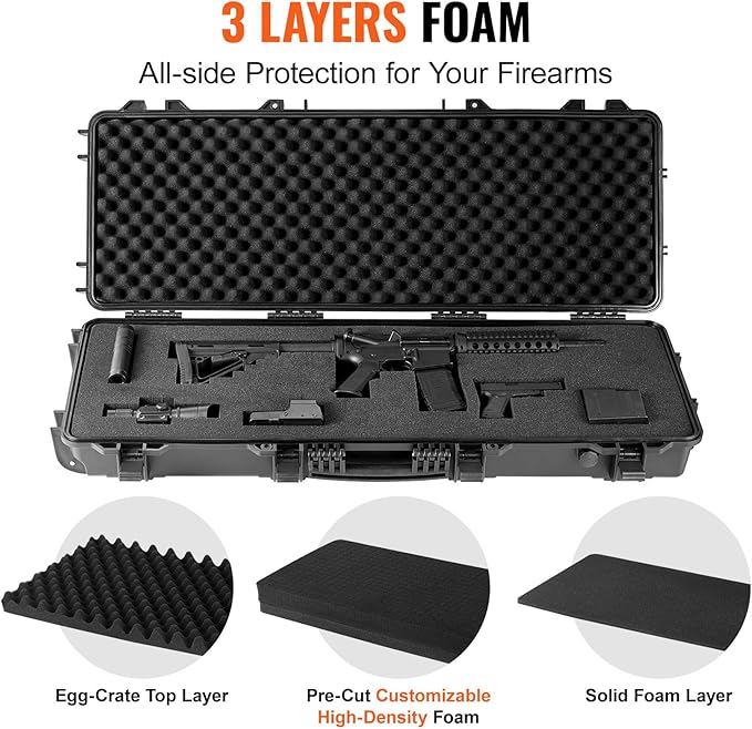 VEVOR Rifle Case, Rifle Hard Case with 4 Layers Fully-protective Foams, Lockable Hard Gun Case with Wheels, IP67 Waterproof & Crushproof, for Rifles or Shotguns