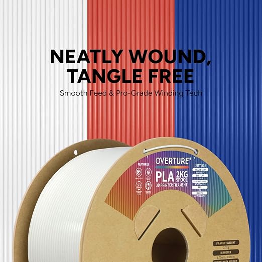 OVERTURE High Speed PLA Filament 1.75mm, Neatly Wound 3D Printer Filament 3kg Spool (6.6lbs) Rapid PLA, Dimensional Accuracy +/- 0.02 mm, Fit Most FDM 3D Printers (White 2KG-1 Pack)