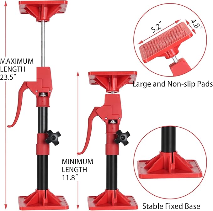 Cabinet Jacks for Installing Cabinets, 11.8" to 23.5" Third Hand Tools Adjustable Support Pole, 3rd Hand Support System for Upper Cabinet Installation, Each 78 LB Capacity, 2 Pack