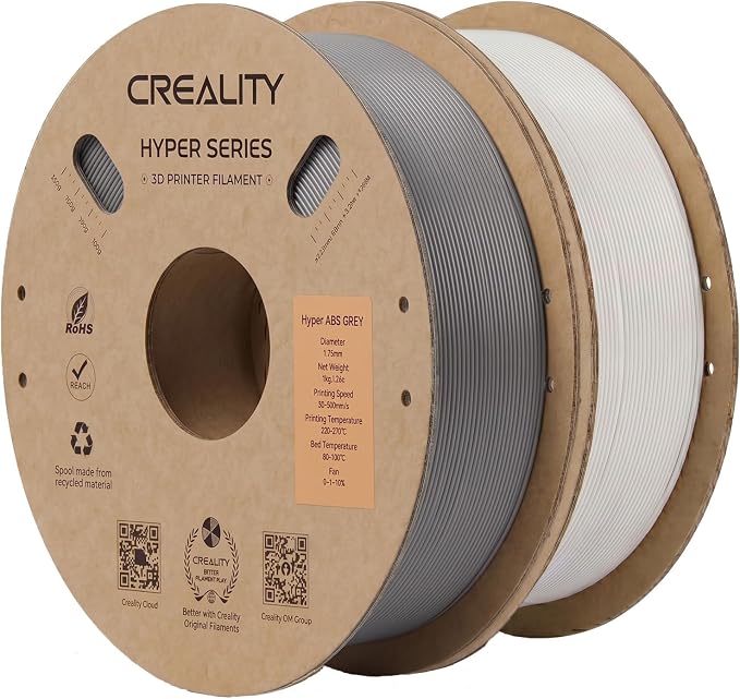 Creality ABS Filament 1.75mm 1KG, High-Speed 3D Printer ABS Filament Up to 350mm/s, High Impact Resistance, Odorless Non-Toxic and Without Stringing or Clogging, Fit Most FDM 3D Printers, White & Grey