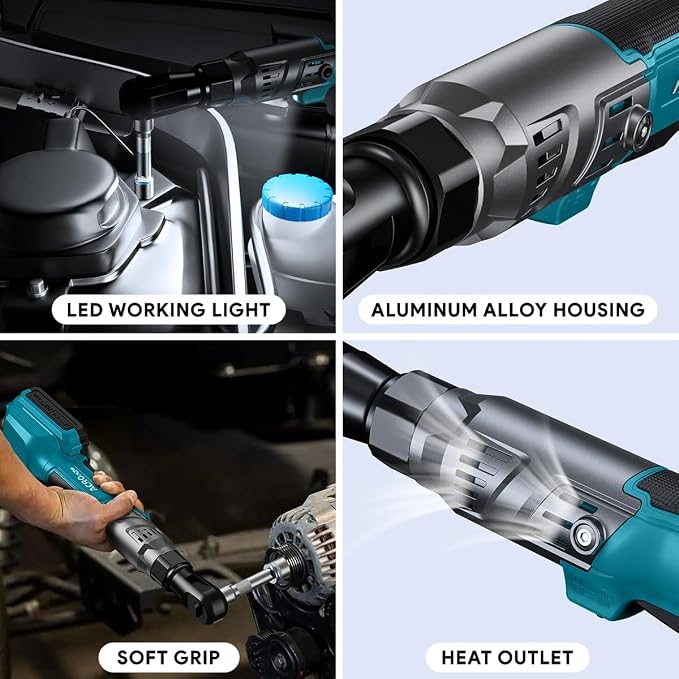 3/8" Cordless Ratchet Wrench for Makita 18V Battery, Brushless Motor | 74Ft-Lbs Electric Ratchet with Variable Speed, 1/2" & 1/4" Adapters, 3" Extension Bar (Tool Only)