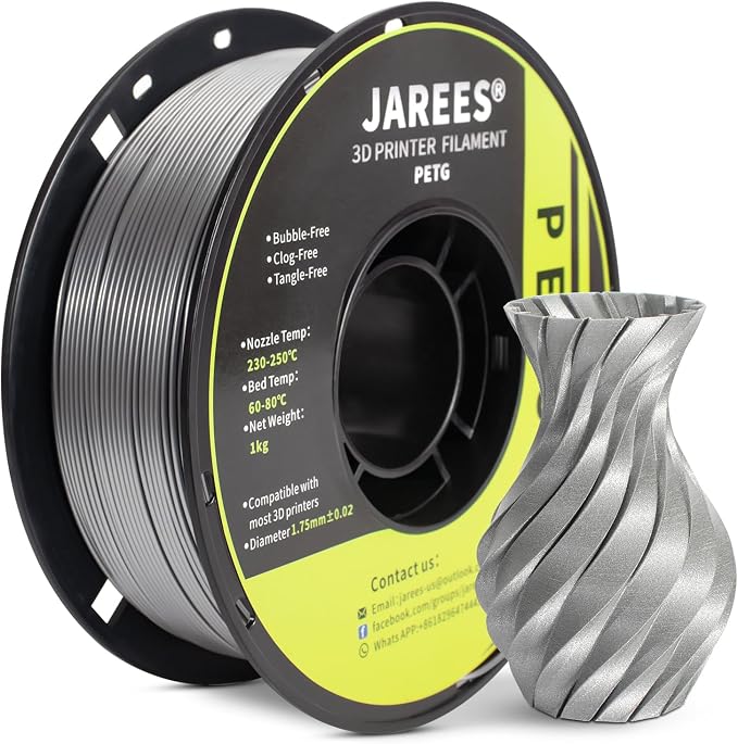 PETG Filament 1.75mm for 3D Printer, Metal-Like Consumable 1kg (2.2lbs) 1 Spool, Chrome Metallic Finish PETG High Speed 3D Printer Filament, Dimensional Accuracy +/- 0.03 mm,Metallic Silver