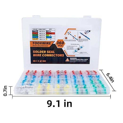360PCS Solder Seal Wire Connectors, Heat Shrink Wire Connectors Kit, Waterproof Heat Shrink Butt Connectors for Marine Automotive Boat Truck RV Wiring, AWG 26-10, 5 Sizes