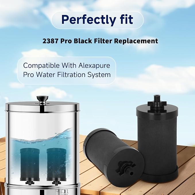 2387 Pro Filter Replacement, NSF/ANSI 42 Certified for Alexapure Water Filter Replacement, 5,000 Gallon Throughput Capacity Compatible with Alexapure Water Filtration System - 1 Filter Pack Black