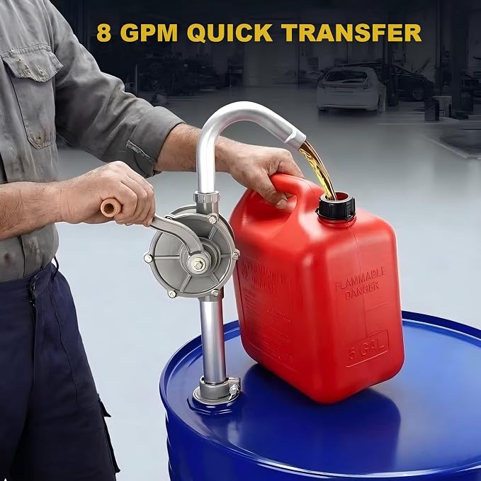 DR.tuer All-Aluminum 55 Gallon Drum Pump – Manual Fuel & Oil Transfer Pump for Diesel, Kerosene, Hydraulic & Lubricating Oils – Heavy Duty Rotary Barrel Hand Pump Fits 15–55 Gal Drums