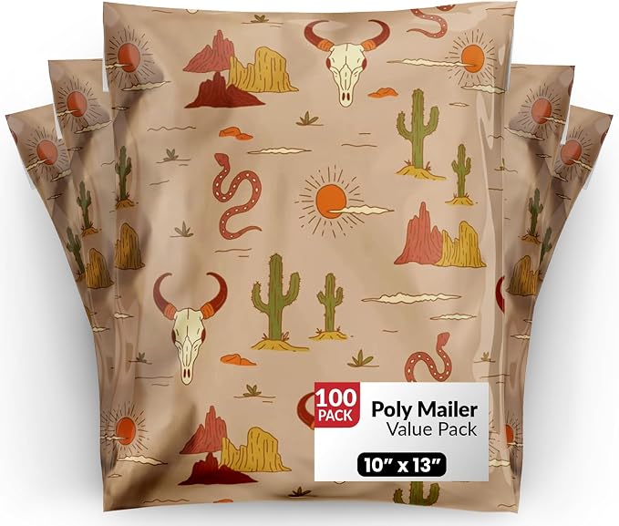 10x13 Poly Mailers – Western Boho – Waterproof, Tear-Resistant Shipping Bags with Adhesive Seal – 100 Pack – Package Mint