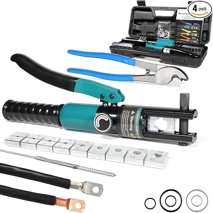 Brileine 10 Tons Hydraulic Crimping Tool and Cable Cutter, Hydraulic Crimper, Battery Cable Crimper Tool for 12 AWG to 2/0 AWG Battery Terminals, with 9 Dies