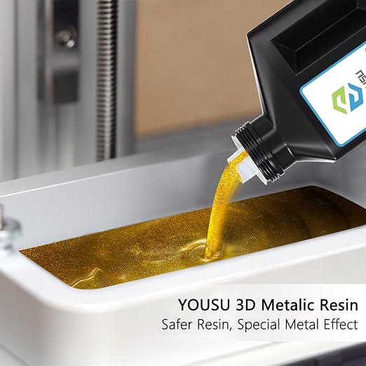 YOUSU 3D Metal Printer, Fast Curing Gold Resin 1KG, Magical Metallic Effect Brass Color Resin for LCD DLP 3D Printing (1000g, Metal)