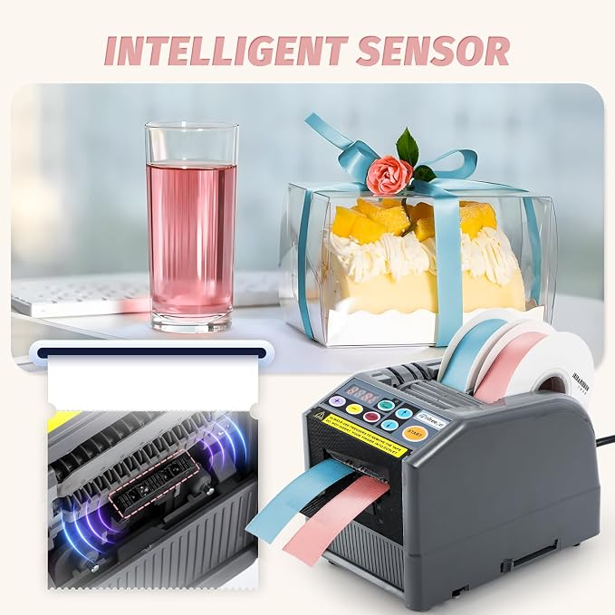 Automatic Ribbon Dispenser, Electric Ribbon/Tape Cutting Machine, for 6-60mm Width, Max 999mm Length Available, Automatic Silicone Wheel Tape Dispenser