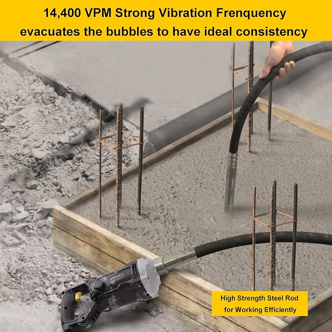 Handheld Concrete Vibrating Tool, 1500W Electric Concrete Vibrator | 6.6ft Shaft Rod, 14400VPM, Portable Pencil Cement Vibrarator, Remove Air Bubble and Mix Concrete