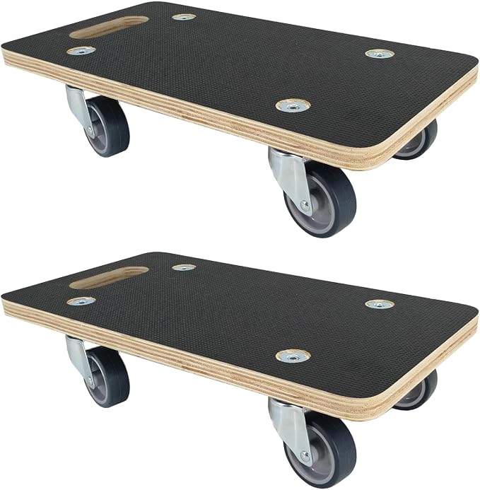 Furniture Moving Dolly Wood Platform Dolly 2 Packs, 17.32 x 9.06 inch, 882 lbs Capacity Heavy Duty Wood Dollies cart with Wheels, Movers Carrier with 4 Soft Rubber Silent Wheels