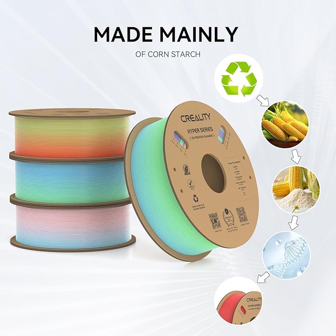 Creality Hyper PLA Filament 1.75mm, 30-300mm/s High Speed 3D Printer Filament, Dimensional Accuracy +/-0.02mm, Fit Most FDM 3D Printers, 4 Pack 1kg Spool(2.2lbs), Rainbow