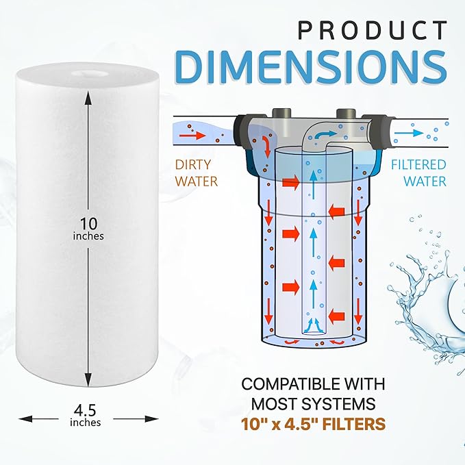 Ronaqua 10" x 4.5" Big Sediment Replacement Water Filter Cartridge, 5 Micron, NSF Certified, for Whole House, Compatible with RFC-BBSA, W15-PR, WFHD13001B, GXWH35F, HF45-10BLBK10PR and AP817, 10 Pack