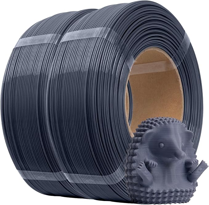 eSUN PLA+ Refilament 1.75mm, 3D Printer Refill PLA Plus, 1KG per Roll, 2 Rolls Spoolless 3D Printing Filament for 3D Printers,Grey