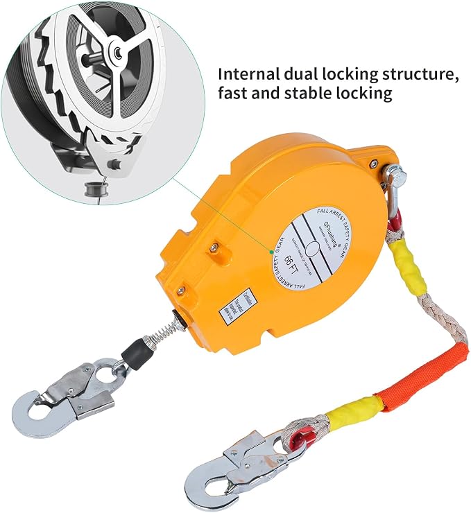 66FT Self Retracting Lifeline, Adjustable Retractable Lifeline Fall Protection Rope, Heavy Duty Retractable Lanyard, Roofing Lifelines, Industrial Fall Arrest Retractor