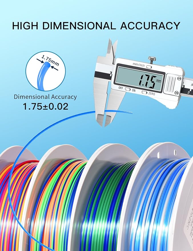 PINBALL Silk Rainbow 3D Printer Filament Bundle, Shiny Multicolor PLA Filament Fast Color Change, 250g Spool, 4 Rolls, 4 Colors