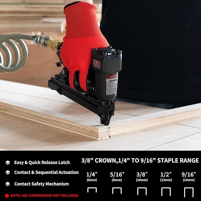 AEROPRO Tools T50JC 20 Gauge Crown Air Stapler Pneumatic Staple Gun with 1200pcs Staples, 1/4-Inch to 9/16-Inch Upholstery Stapler for Upholstering, Woodworking and DIY Projects