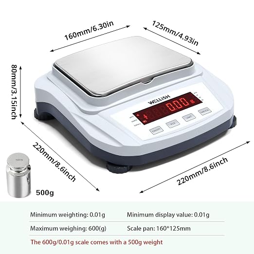 Lab Scale 600g/0.01g High Precision Digital Scale with 500g Weights Analytical Balance Electronic Scale for Kitchen Lab Weighing