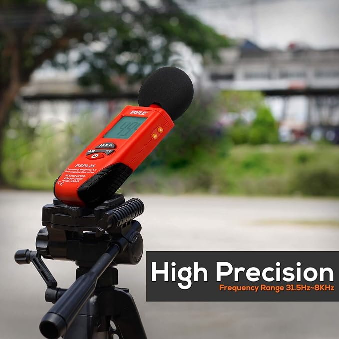 PYLE PSPL25 Digital Handheld Sound Level Meter with A & C Frequency Weighting for Musicians, Red/Black