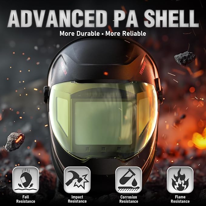 YESWELDER Intelligent Auto-Adjustment Auto-Darkening Welding Helmet, 180° Panoramic View, True Color 1/1/1/1, Internal Digital Display, Wide Shade 3/4-8/9-14, for MIG/TIG/Stick/Tack/Grind/Cut