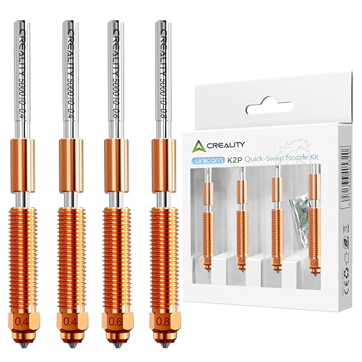 Creality Official K2 Plus Nozzles, 0.4/0.6/0.8mm 4PCS Quick-Swap 3D Printer Hotend Nozzle Kit, Copper Alloy and Hardened Steel, 3D Printer Accessories for K2 Plus, K2, K2 Pro, Creality Hi
