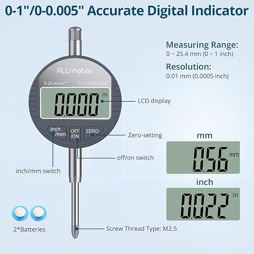 Disc Brake Rotor Gauge Dial Indicator 0-1"/0.0005" Digital Dial Indicator Runout Gauge Ball Joint Runout with 360° Flexible Stem & Locking Pliers for Automotive,Mechanical,Industrial