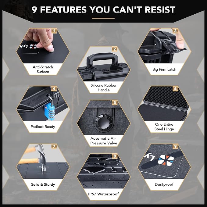 Lykus HC-4021 Waterproof Hard Case with Customizable Foam Insert, Interior Size 15.55x11.61x7.09 in, Suitable for electronics and more