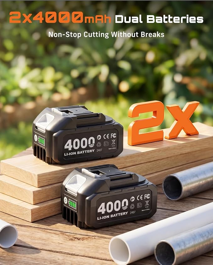 Reciprocating Saw Cordless with 8 Blades: 2 x 4.0Ah Battery, Brushless Motor 3300 RPM, Cordless Reciprocating Saw Kit for Wood PVC Metal Tree Bone Cutting DIY (Orange) | Come with 2pcs 4.0Ah Batteries & 8 Cutting Blades, 3300SPM, Perfect for DIY Cuttin...