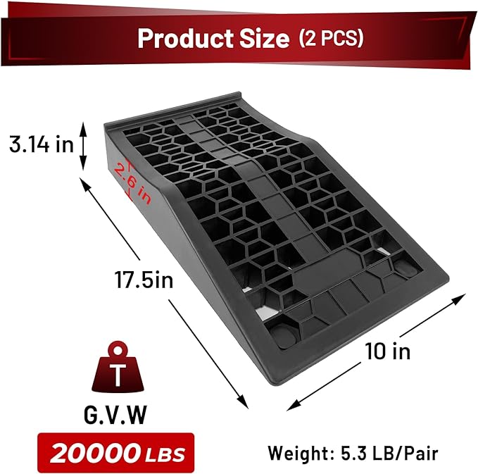 ROBLOCK Car Ramps for Lift and Vehicle Maintenance, Portable Low Profile Car Ramps for Garage, Heavy Duty Tire Ramps with 2.6" Lift Height for Low Chassis Cars and Support Jack, 17.5"x10"x3.14", 2 PCS