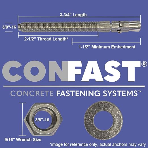 CONFAST 3/8" x 3-3/4" Wedge Anchor Zinc Plated (Box of 50)