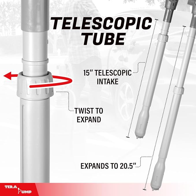 TeraPump 2nd Gen. TREP01-TXL E85 Electric Gas Transfer Pump - 2D Battery, 2.3 GPM, 10ft Upgraded Vinyl Hose with Quick Stop Flow Control for E15, Gas, Diesel, DEF