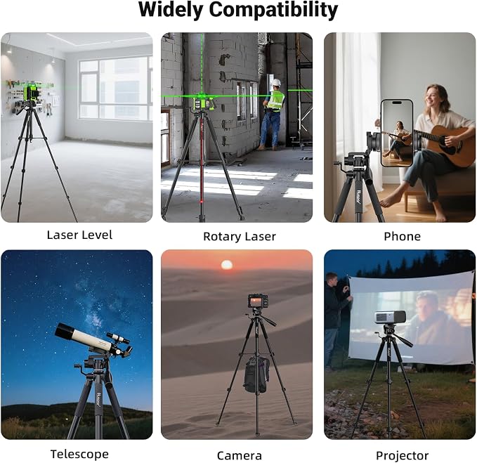 Huepar Tripod 50-inch Extendable Height Tripod Use with Laser Level, Point Lasers, Lazer Distance Measures, 1/4" and 5/8" Thread Mount for for Varieties Tools, Outdoor and Indoor T13A