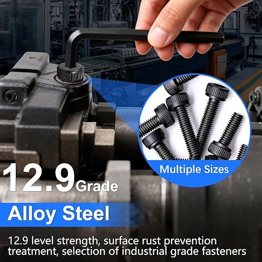 1016PCS M2.5 Screws Kit, M2.5x4/6/8/10/12/16/20/25mm Hex Socket Head Cap Screws Bolts Nuts Washers Kit, 12.9 Grade Alloy Steel Metric Screws for 3D Printer, Electronics, Furniture Repair