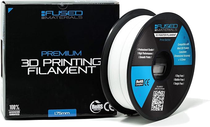 Fused Materials White PLA 3D Printer Filament - 1kg Spool, 1.75mm, Dimensional Accuracy +/- 0.03 mm, (White)