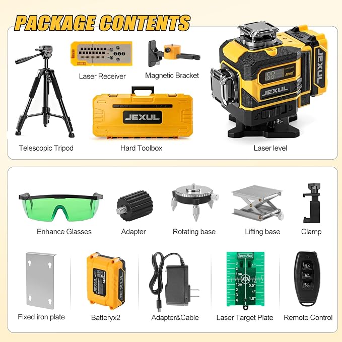 Auto-Tracking 4D 16 Line Laser Level Motorized 360° | Base with 2-in-1 Smart Remote Receiver, Self-Leveling Kit with 59" Tripod for Home Tiling, Ceiling & Auto Repair (<1mW)