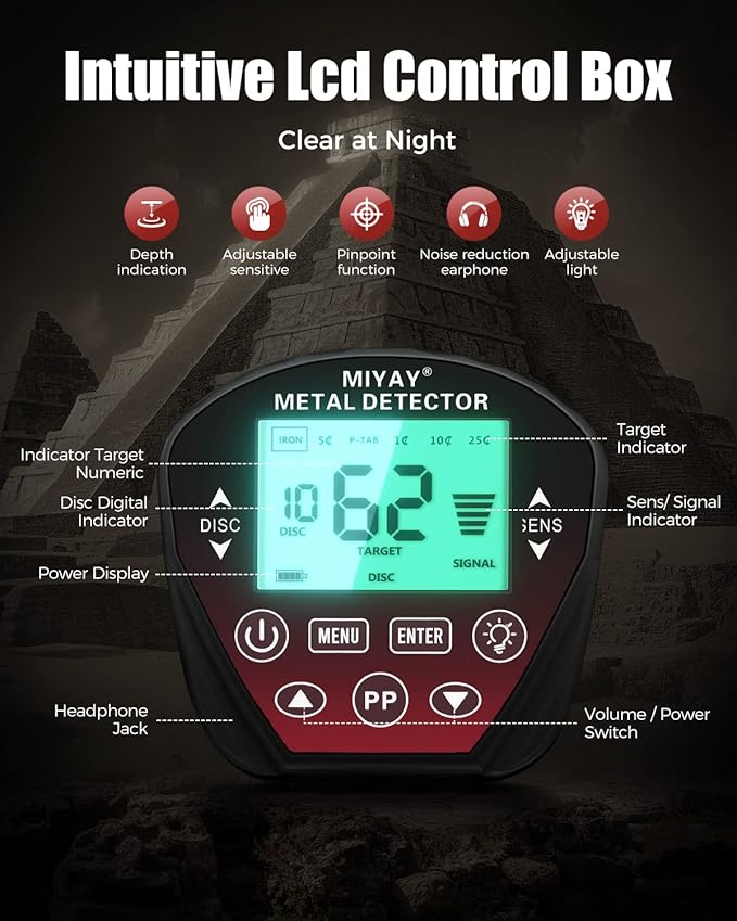 Professional Metal Detector for Adults, Gold Metal Detectors Lightweight with LCD Display, Pinpoint & Disc & Notch & All Metal 5 Modes, Battery Included