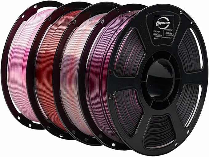 4KG Dual Color Silk Filament, Silk PLA 3D Printer Filament 1.75mm, 1KG Spool(2.2 lbs), 4 Pack, PLA Silk Dual Color,Shiny WhiteRose+RedBlack+RedSilver+ RoseBlack