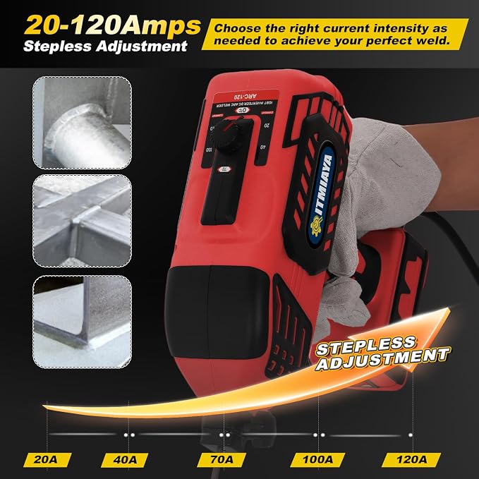 ITMIAYA® Portable Welding Machine 110V ARC Stick Welder Handheld for Metal IGBT Inverter 20-120Amps Stepless Current 1/16"-3/32" Electrodes Home Repair DIY Work (Red)