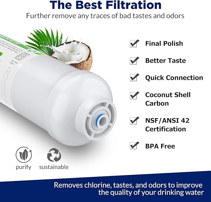 Membrane Solutions Post Inline Carbon Filters and 75 GPD Reverse Osmosis Membrane and 1812/2012 RO Housing with Wrench and Fittings