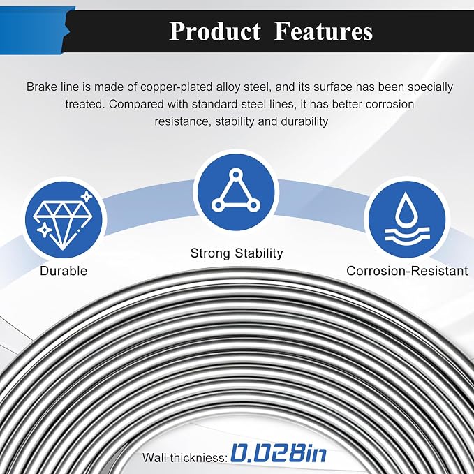 60Pcs 2 Sets 3/16 Inch 25 FT Brake Line Tubing Kit with 58 Pcs Brake Line Fittings, Zinc Coated Alloy Steel Brake Lines Kit Replacement for Hydraulic Fuel Transmission Line