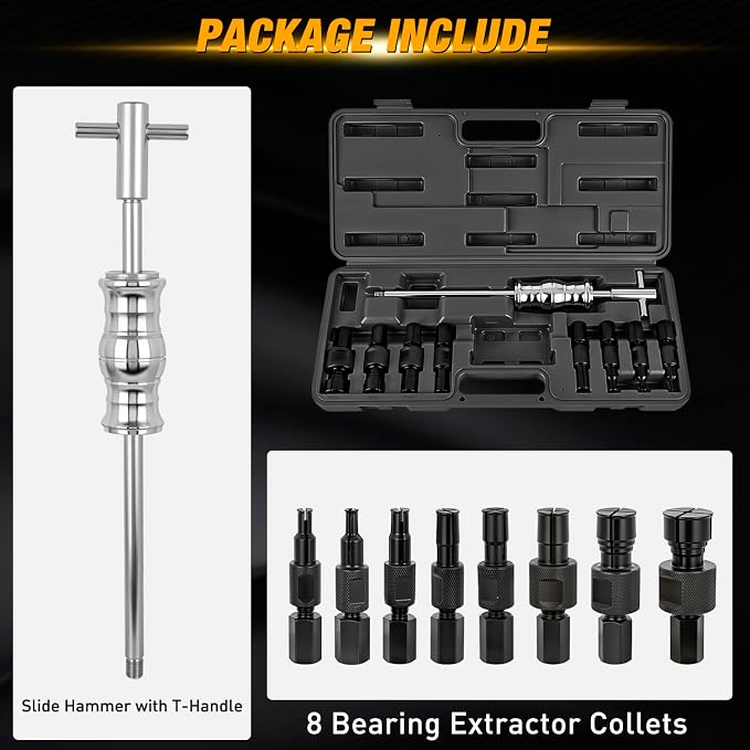 GOOACC 9PCS Blind Inner Bearing Puller Set, Slide Hammer with Expandable Collets 8-32MM Blind Hole Collet Bearing Slide Hammer Puller Set Internal Pilot Bearing Removal Tool for Axles Bearings, Black