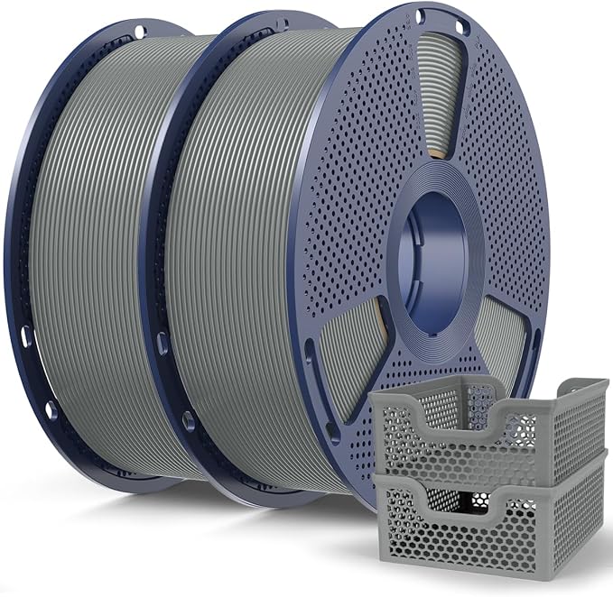 SUNLU PLA+2.0 Filament 1.75mm Grey 2KG, High Speed PLA Plus2.0 Tougher and Stronger 3D Printer Filament Dimensional Accuracy +/- 0.02mm, 2 Pcs 1kg Spool(2.2lbs) Fits for Most FDM 3D Printers