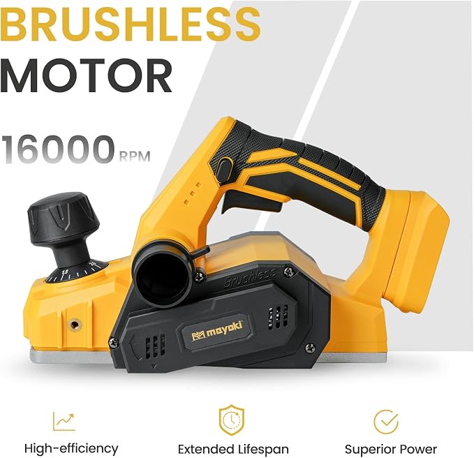 Brushless Cordless Hand Planer Compatible with Dewalt 20V MAX Battery (Tool Only), 16000 RPM 3-1/4 Inch, w/Dual Dust Ports, Portable Handheld Power Planer for Woodworking,DIY, Chamfer