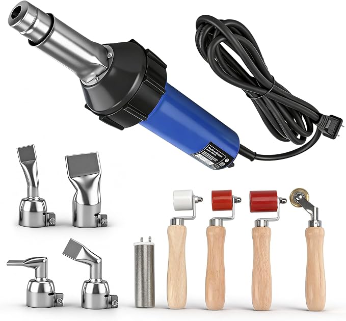Hot Air Gun PVC Heat Gun Hand Held Plastic Welder heating gun 110V 1600W, Vinyl Welding Handheld Plastic Hot Air Heat Gun Welding Torch with Various Rollers & Stainless Steel Nozzles