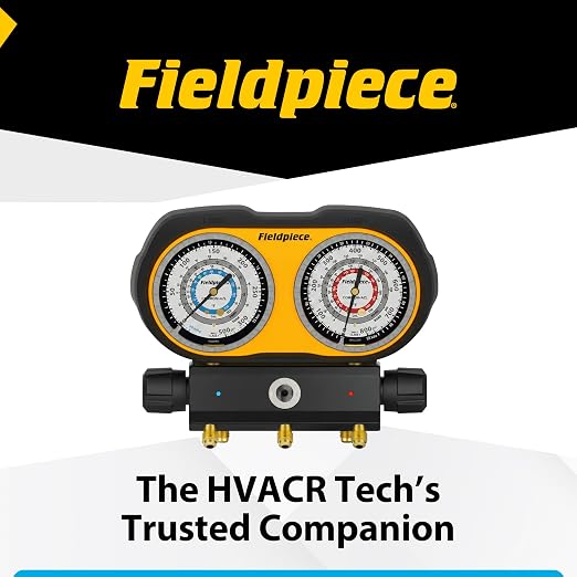 Fieldpiece GS334F 3-Port Analog Gauge Set – HVACR Refrigerant Manifold with Sight Glass, Swappable Hose Holders & High-Grip Knobs – Reliable Field Diagnostics