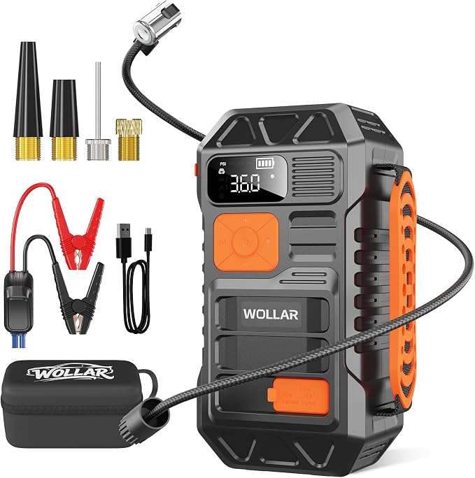 3000A Peak Jump Starter with Air Compressor - 5-in-1 Car Battery Jumper Starter, 12V Portable 160PSI Dual-Cylinder Ultra-Fast Tire Inflator, 20000mAh 74Wh Jump Box for 9.0L Gas/Diesel Engines
