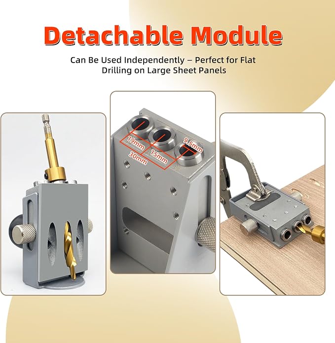 Pocket Hole Jig Kit, New Version One-Side Operation, Precision 15° Drilling, Pocket Screw Jig with 3/8" Step Drill Bit, Depth Stop Collar, Adjustable Thickness, Perfect for Woodworking Joinery